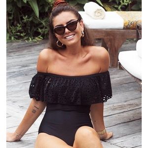 Cupshe off shoulder classic black swim suit